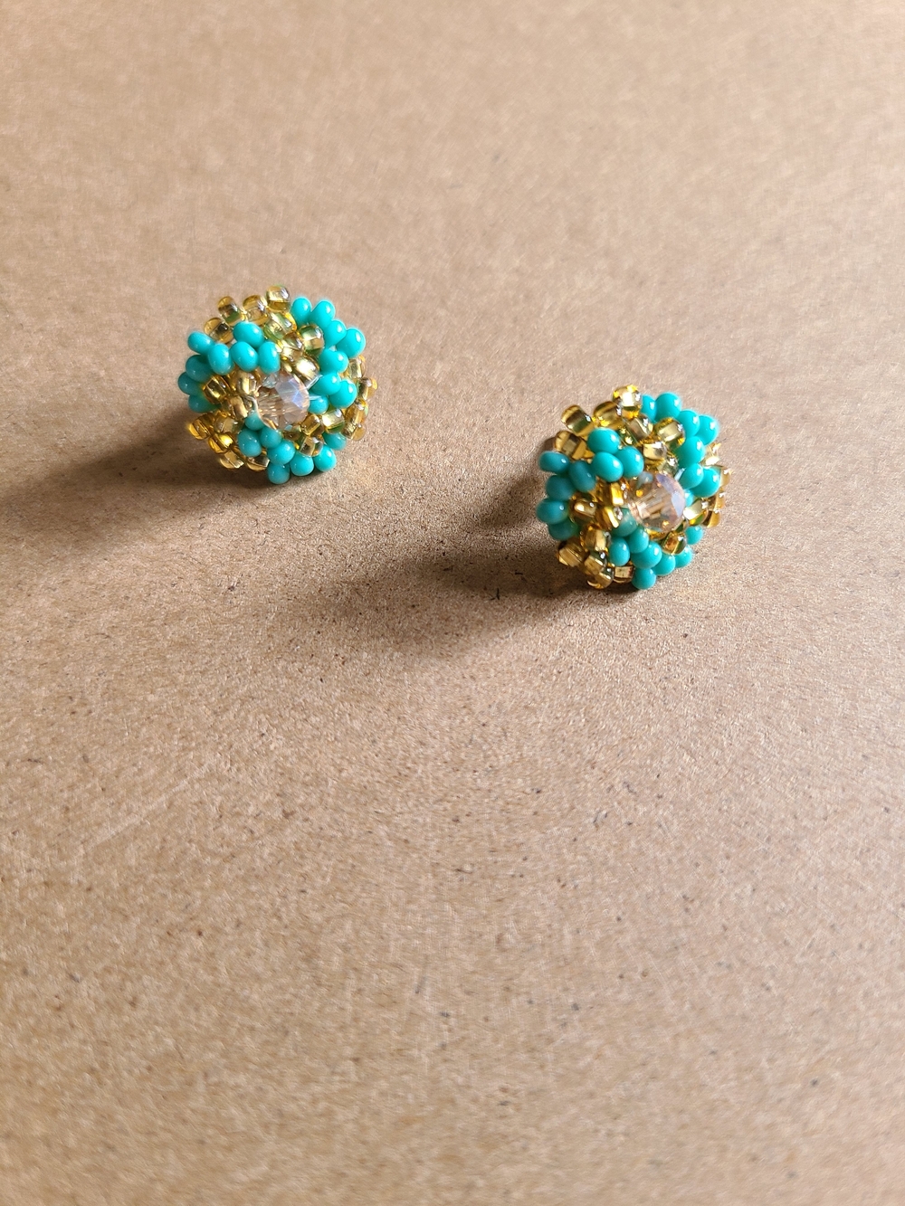 Turquoise and Gold Beaded Stud Earrings